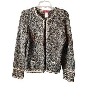 Anne Klein large wool blend cardigan sweater black, cream, and green